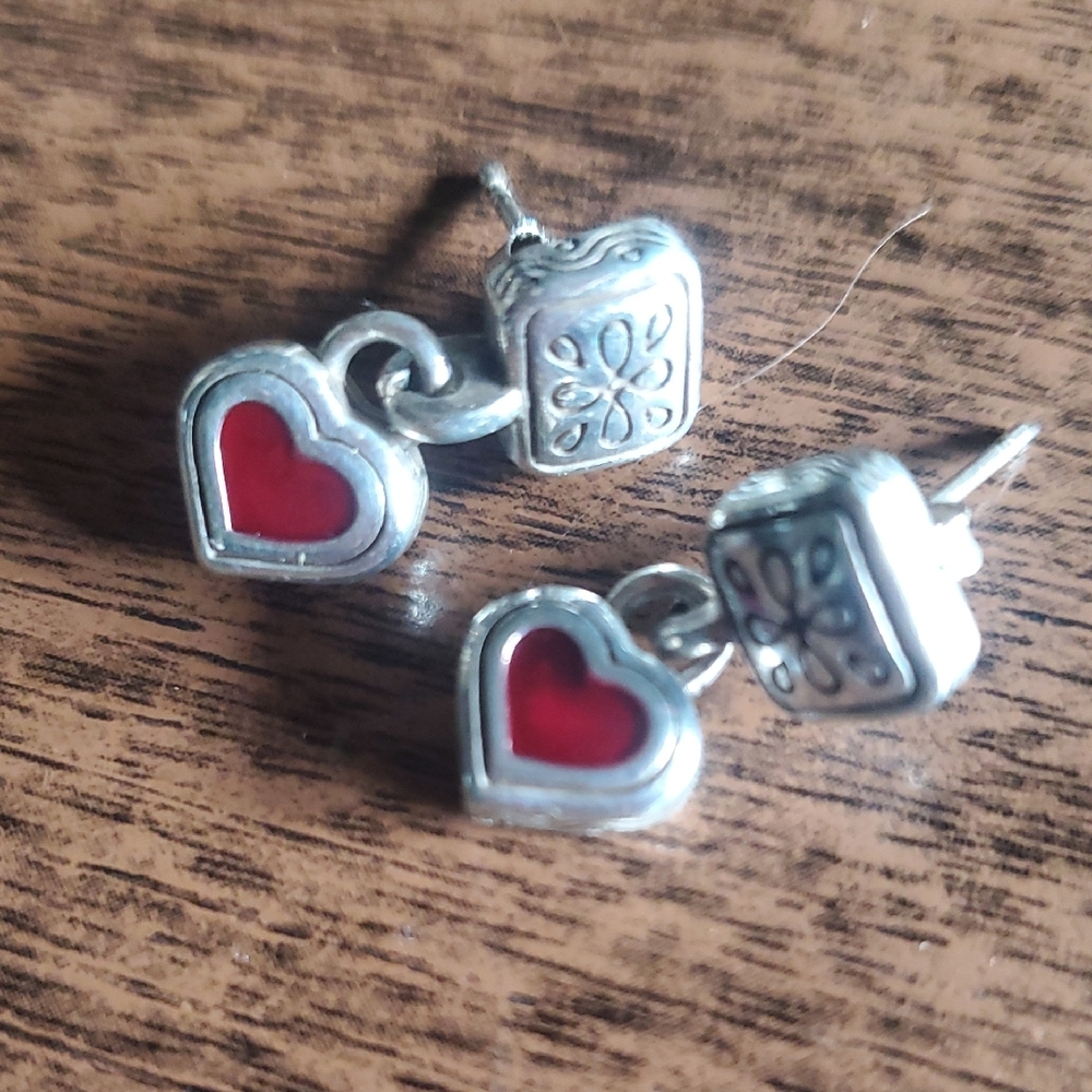 Silver and Red Heart Earrings